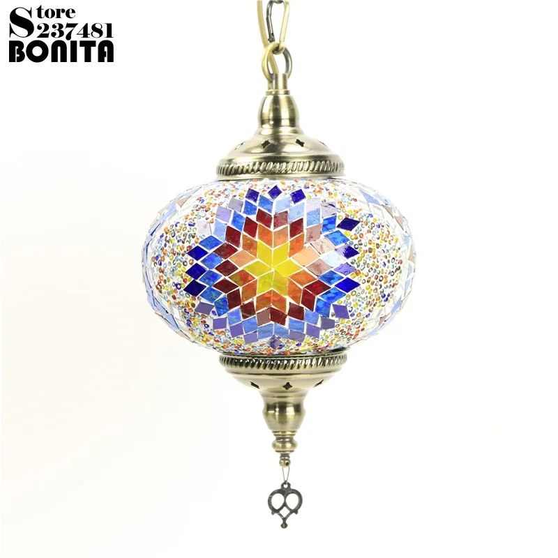 Big Size Bohemia Hanging Chandelier for Kitchen Bedroom Interior Decoration Lamp Handmade Glass Mosaic Colorful Pendant Light