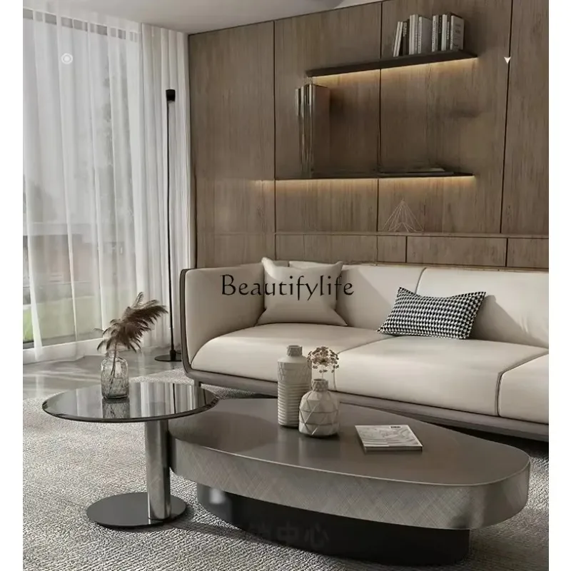 BJ Whole House Furniture Oval Coffee Table Living Room Home Modern Creative Designer Stainless Steel Tea Table Minimalist Style