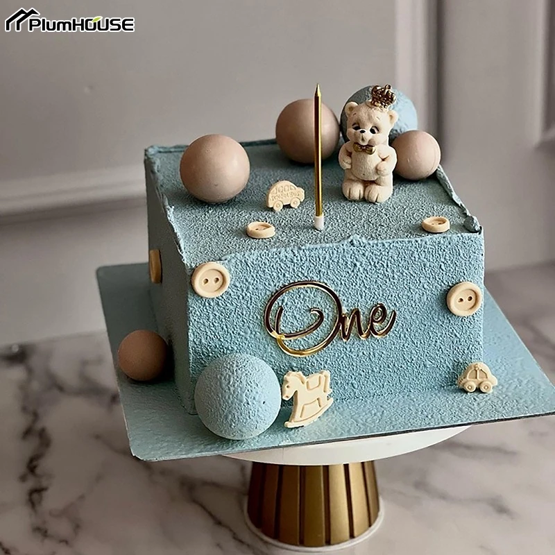 One-year Birthday Cake Topper Acrylic Cake Decor For Kids 1st Happy Birthday Party Cake Side Ornament Baby Shower Cupcake Topper