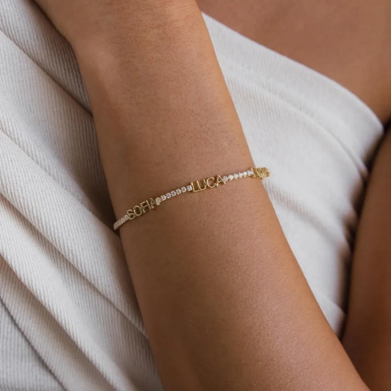 

Personalized Multi-Name Tennis Bracelets Customized Diamond Name Pendant Bracelets Couple's Jewelry The Perfect Gift For Mom