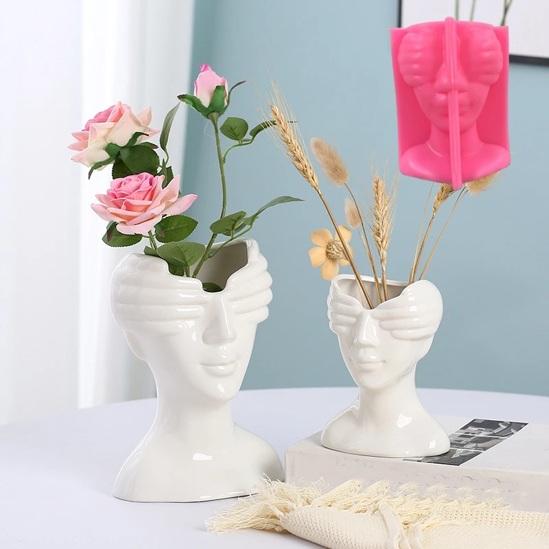 Nowy 3D Blind Goddess Vase Epoxy Resin Silicone Mold Nordic Human Woman Vase Flower Pot Concrete Cement Gypsum Silicone Mold