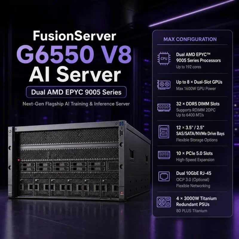 for FusionServer G6550 V8 6U AI Server High Performance GPU Computing Node for Deep Learning Model Training Scientific