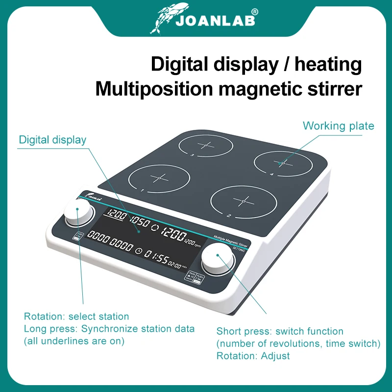 Imagem -04 - Joanlab-multiple Magnetic Agitador Hot Plate Display Digital Laboratório Agitador Mixer Aquecimento Quatro Estação Posição 6