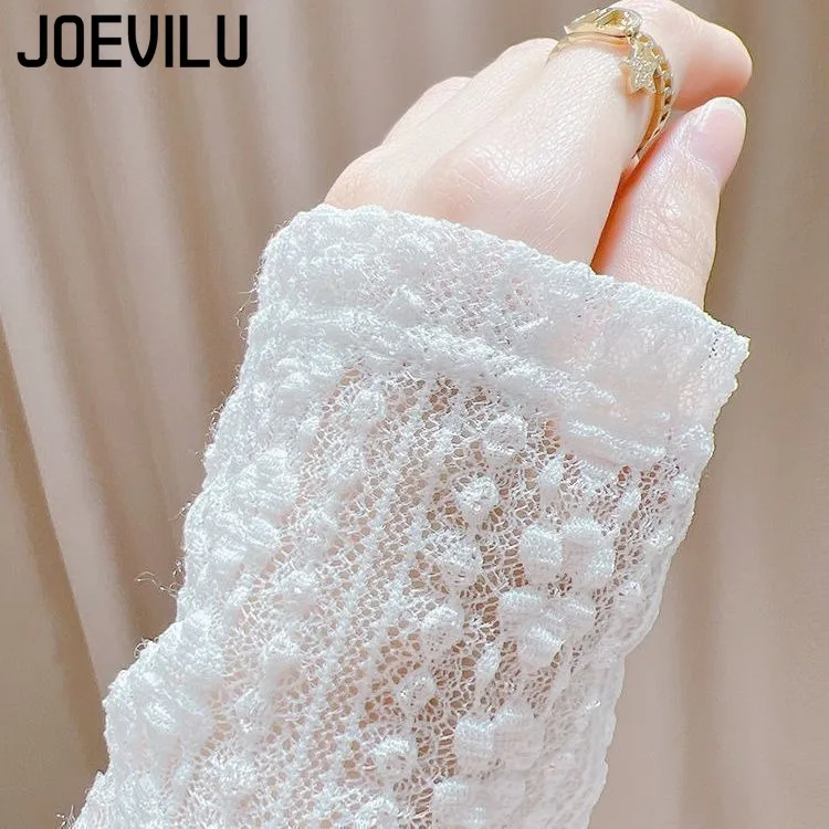 JOEVILU Y2K Korean Fashion Women's Lace Up Floral Cardigan Summer Sun Protection Cover Up Blouse White Chic Shirts Ladies Tops