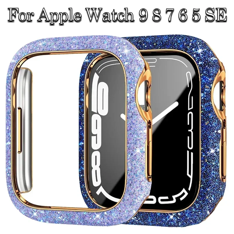 Diamond Cover for Apple Watch Case 45mm 41mm 44mm 40mm Bling Bumper Screen Protector for Apple Watch Series 9 8 7 4 5 6 Se Shell