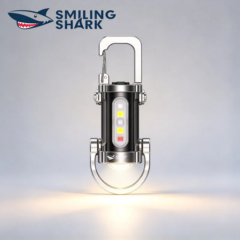 SMILINGSHARK Mini COB Keychain Light 1PC USB Rechargeable Flashlight With Hook Bright 7 Modes For Outdoor Emergency Activities