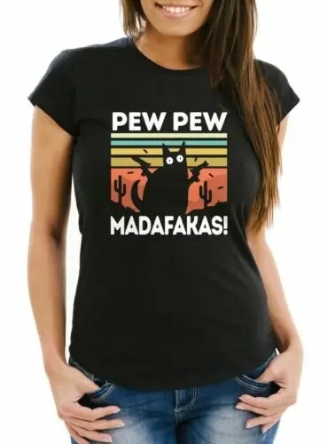 

Damen T-Shirt Madafakas! schwarze Katze Spruch Meme Frauen Fun-Shirt