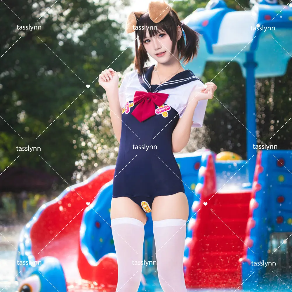 

Japanese Anime Hai Yueji Swimsuit Kuragehime Cosplay Costume cute Sukumizu for Women Dirty Tech Blue Summer Jumpsuit and Top