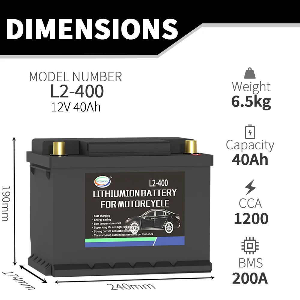 L2-400 12V Car Battery LiFePO4 Automotive Replacement Batteries 40Ah CCA1200 Star-stop Maintenance Free Starting for Auto Truck