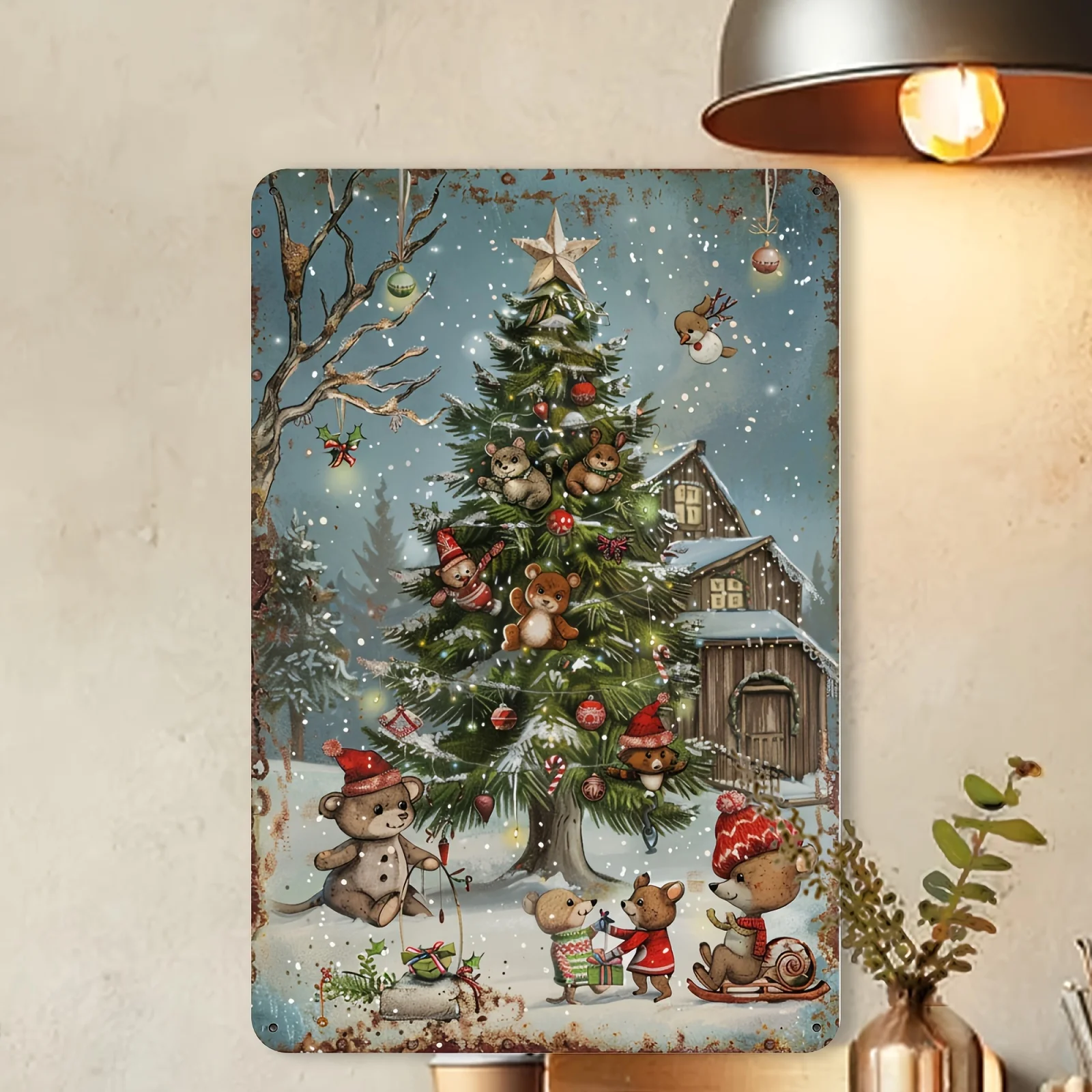 Vintage Christmas Tree Metal Tin Sign - Humorous Wall Decor for Home, Cafe, Bar, Garage & Garden - Durable Iron, Easy Install, 2