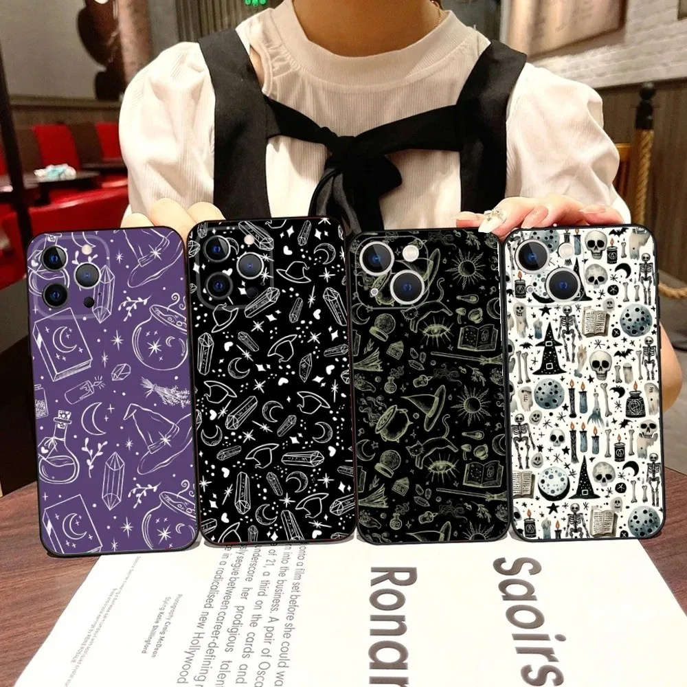 Witch Lunar Magic Phone Case For iPhone 16,15,14,13,12,11,Pro,X,XS,Max,XR,Plus,Mini Black Soft Silicone Case