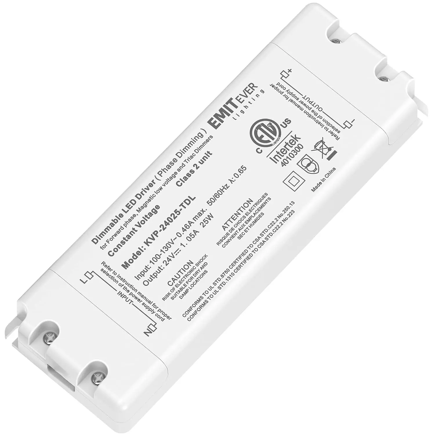 

25W Triac Dimmable Driver, 120V AC to 24V DC, Compatible with Lutron & Leviton, ETL Certified