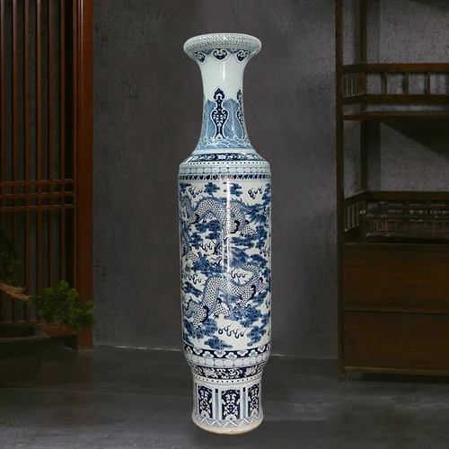 

Porcelain Hand Painted Dragon Pattern Blue and White Porcelain Floor Large Vase Living Room and Hotel Company Decoration