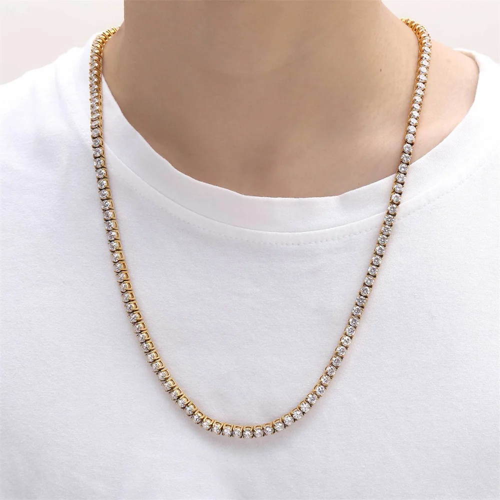 Icedminer 4mm 316L Stainless Steel Tennis Link Chain Necklaces Iced Out Chain for Men Women Zircon Hip Hop Jewelry Free Shipping