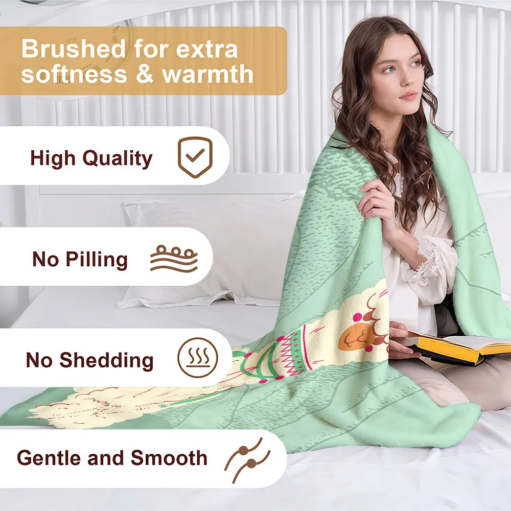 Cute Cartoon Alpaca Soft Warm Flannel Blanket Lightweight Cozy Christmas Halloween Home Decor Room