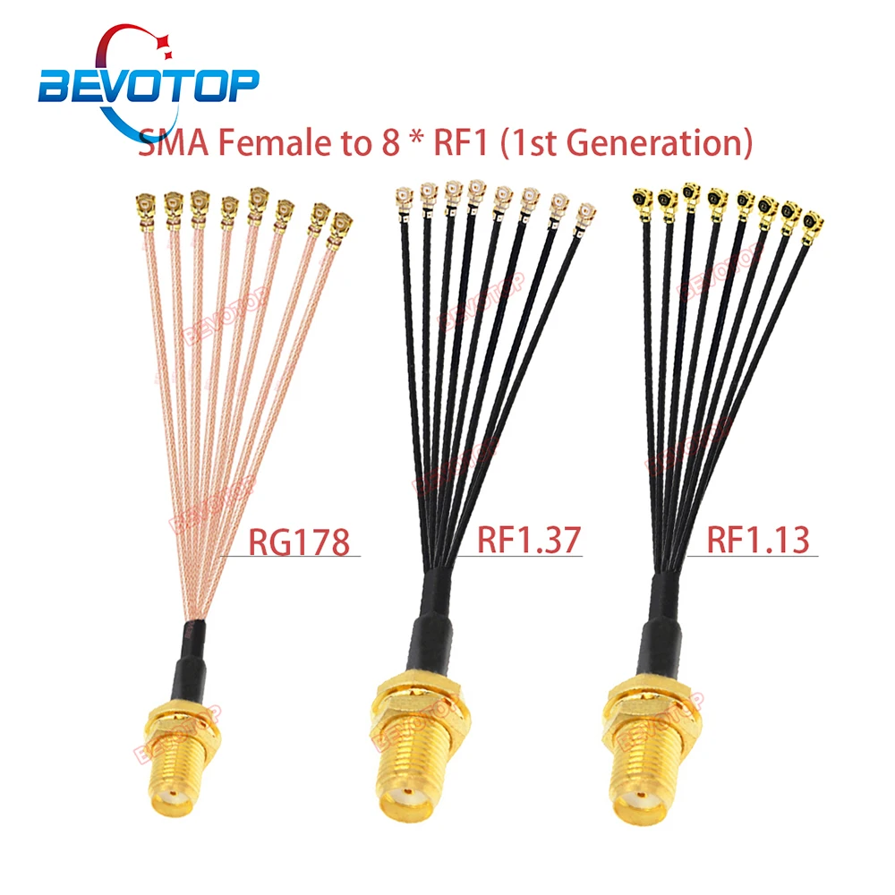 1PCS SMA to IPX Splitter SMA Female to 8*1st Generation RF1 Female RF1.13/RF1.37/RG178 Cable WIFI Antenna Extension Pigtail