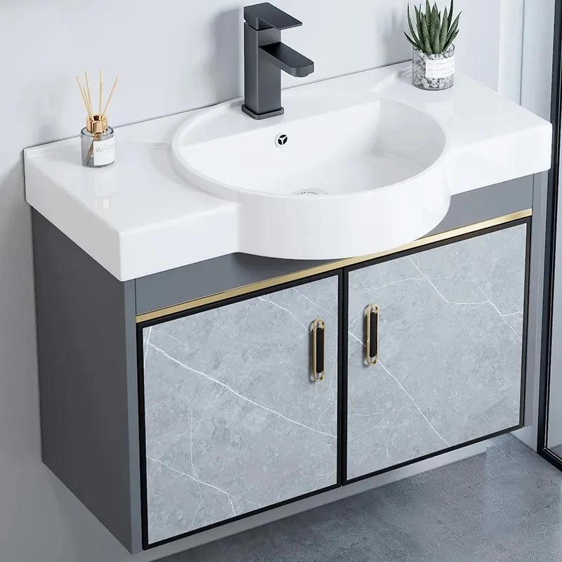 

Space Aluminum Bathroom Cabinet Combination Bathroom Narrow Edge Washbasin Washbasin Sink Ceramic Integrated Washbasin