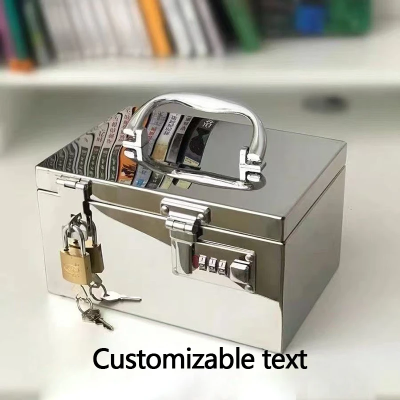 Stainless steel safe, money box, household piggy bank, password-protected money box, bill box, thickened type