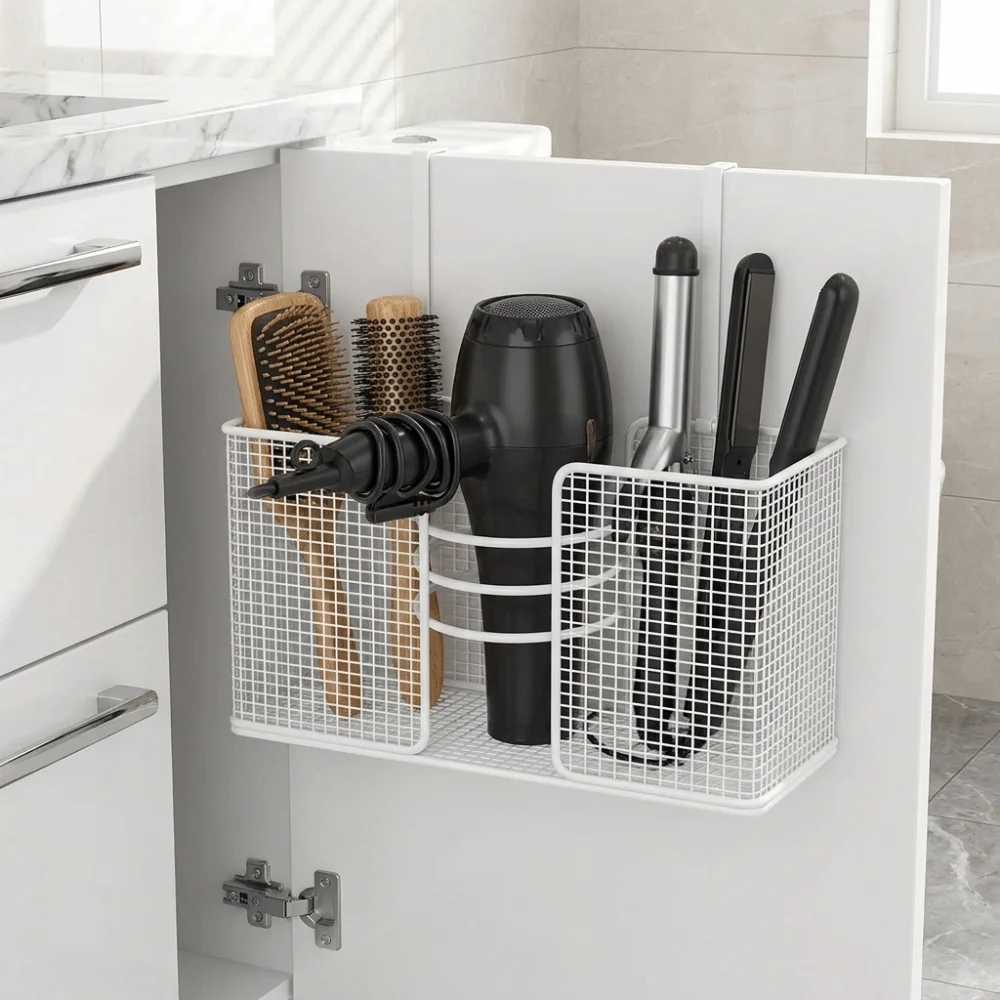 Wall Mounted Hair Dryer Storage Rack No-Drill Large Capacity Comb Curling Storage Rack Space Saving Iron Plastic Wrap Holder