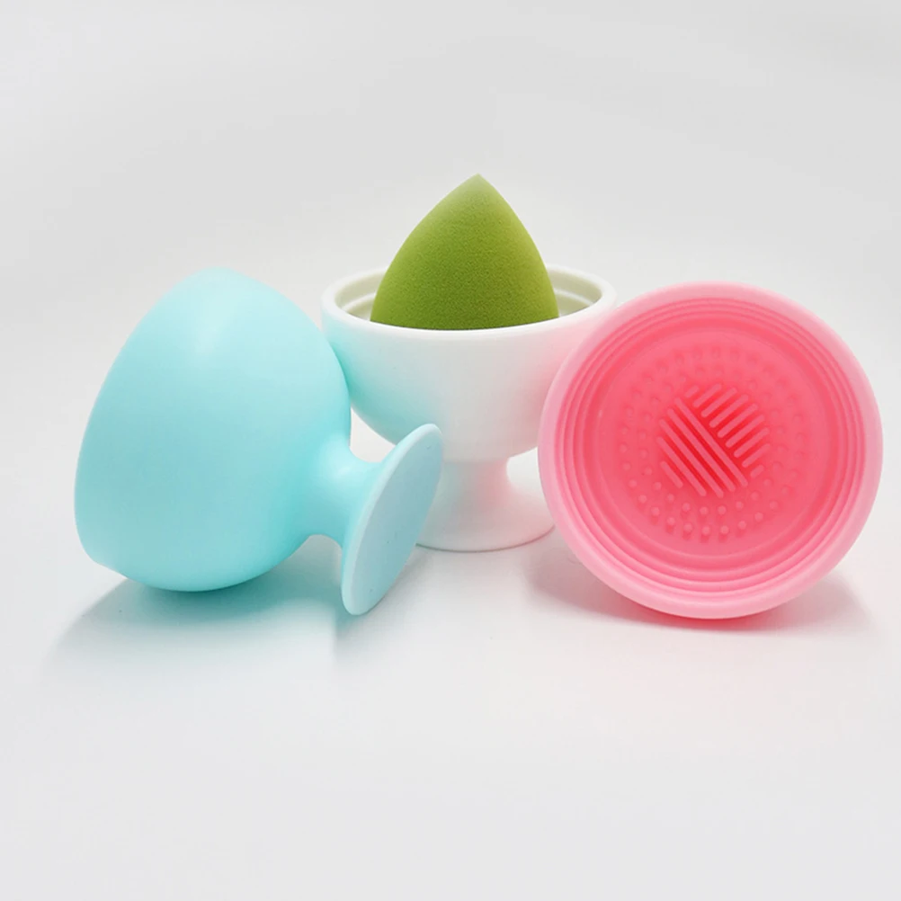 

2 pcs Silicone Makeup Brush Holders Cleaning Bowl Beauty Sponge Storage Red Wine Glass Design Space Saving Reusable
