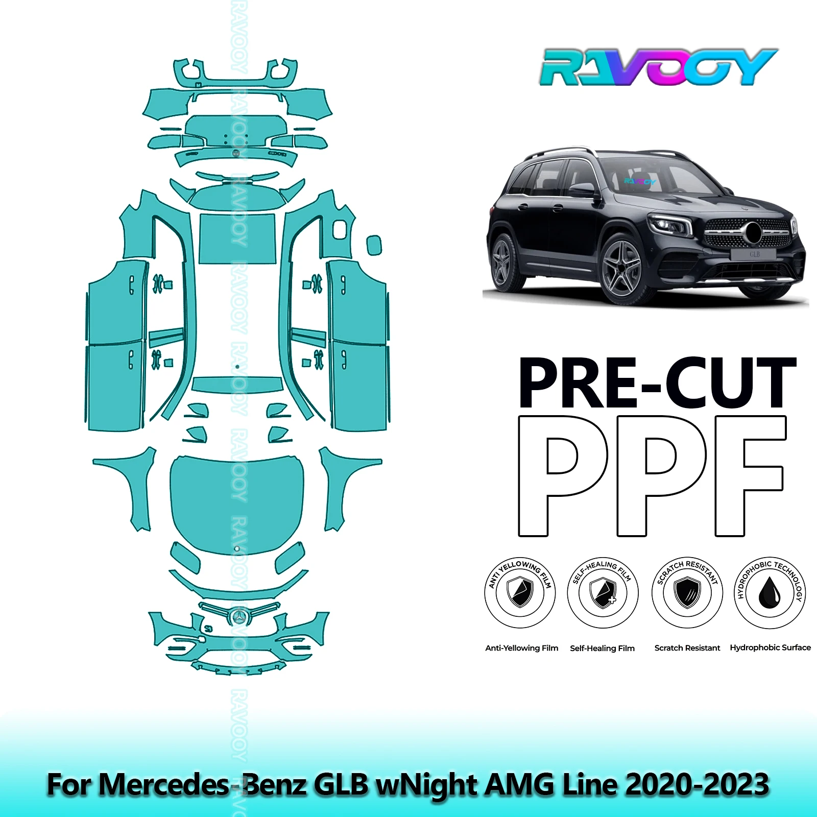 

Full Vehicle Clear Bra Precut PPF Paint Protection Film For Mercedes-Benz GLB wNight AMG Line 2020-2023