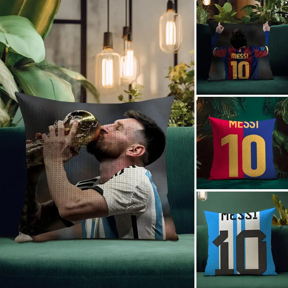 Football M-Messi Cushion Cover Natural Linen Pillow Case Double-Sided Print Decorative Sofa Pillowcase Home Decor Gift