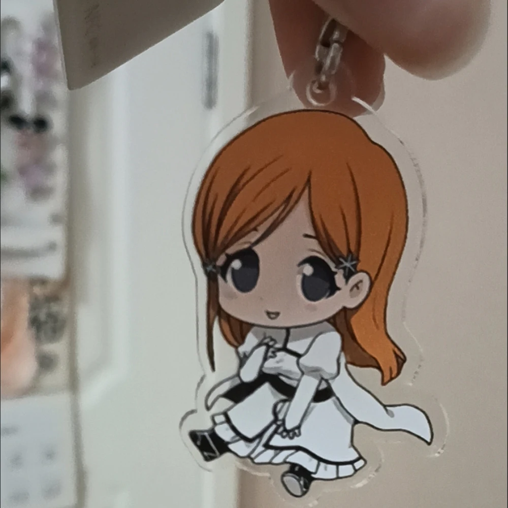 Anime BLEACH Character Kurosaki Ichigo&Inoue Orihime Cartoon PVC Heart Keyring Backpack Pendant Adult Valentine Gift for Lovers