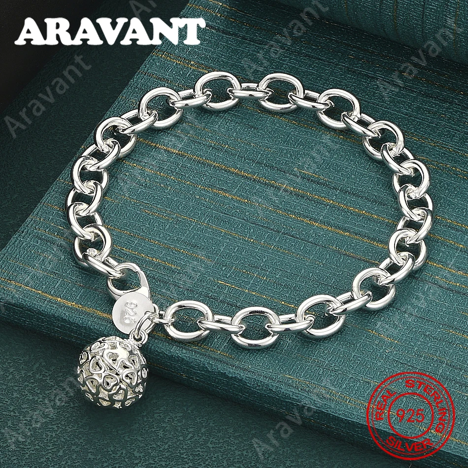 925 Sterling Silver Pentagonal Hollowed-Out Spherical Chain Bracelet For Women, Commuter Accessories, Christmas Gifts, Jewelry