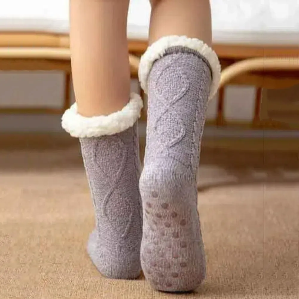 

Fashion Velvet Thick Thermal Socks Anti Slip Knitted Fleece Socks Women Warm Fluffy Plush Floor Socks Winter