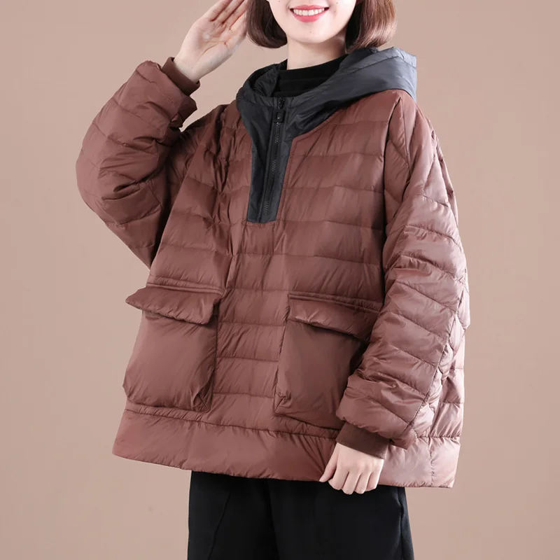 Winter New Korean 2022 Loose Large Size Slim Casual Ladies Coats 90 White Duck Down Hooded Pullover Down Jackets Women's Parkas