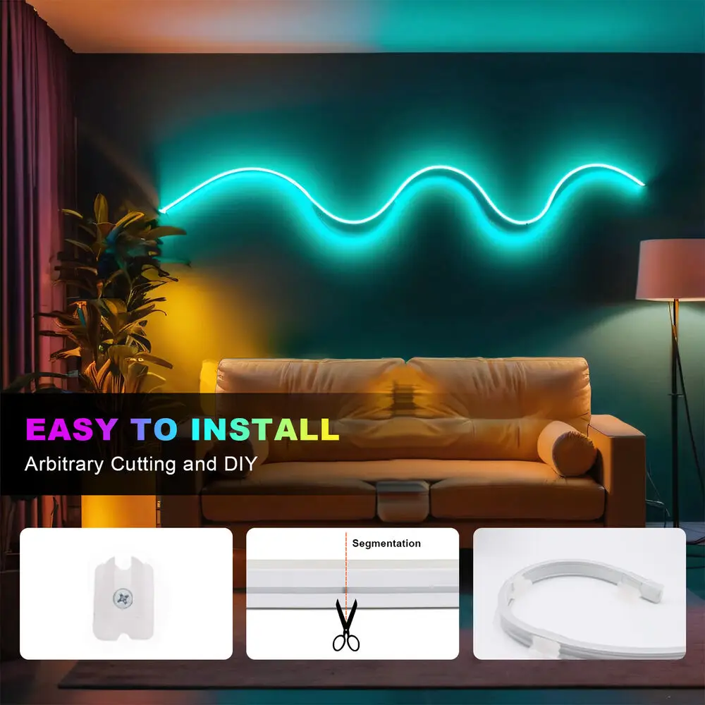 24V RGBIC 5m 10m 20m LED Neon Strip Light Bluetooth APP 24key Remote Control Dream Color Rope Music Sync 60LED Waterproof Decor