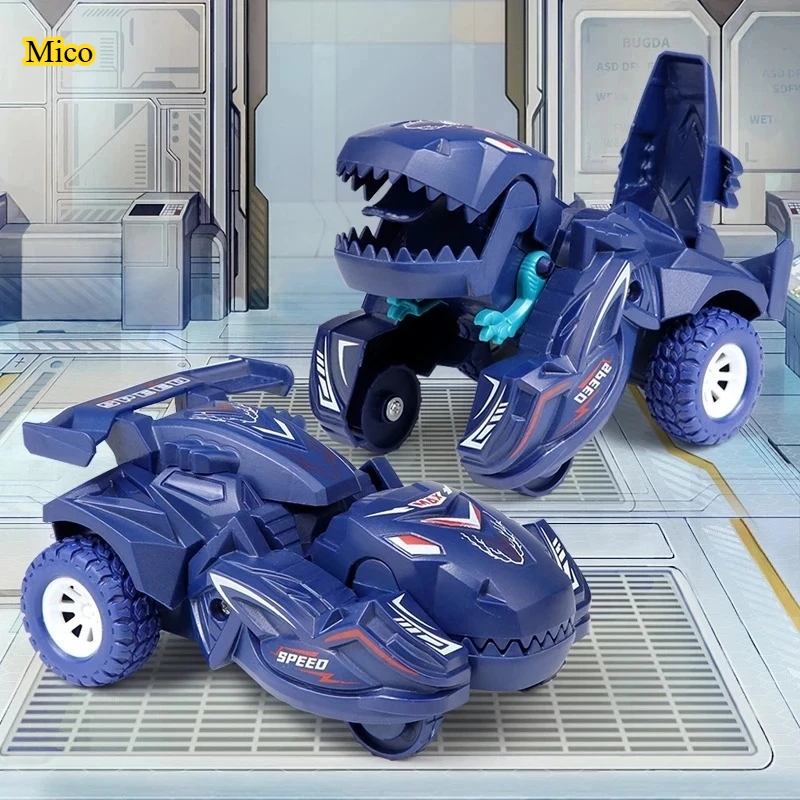 

2-in-1 Dinosaur Deformation Inertial Sliding Car Model Desktop Ornament One Step Action Collision Deformation Mini Car