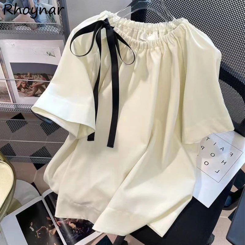 

M-3XL Lace-up Blouses Women Pure Loose Summer Thin Chic Aesthetic Gentle Designed Vintage Temperament Tops 2023 New Arrival OOTD