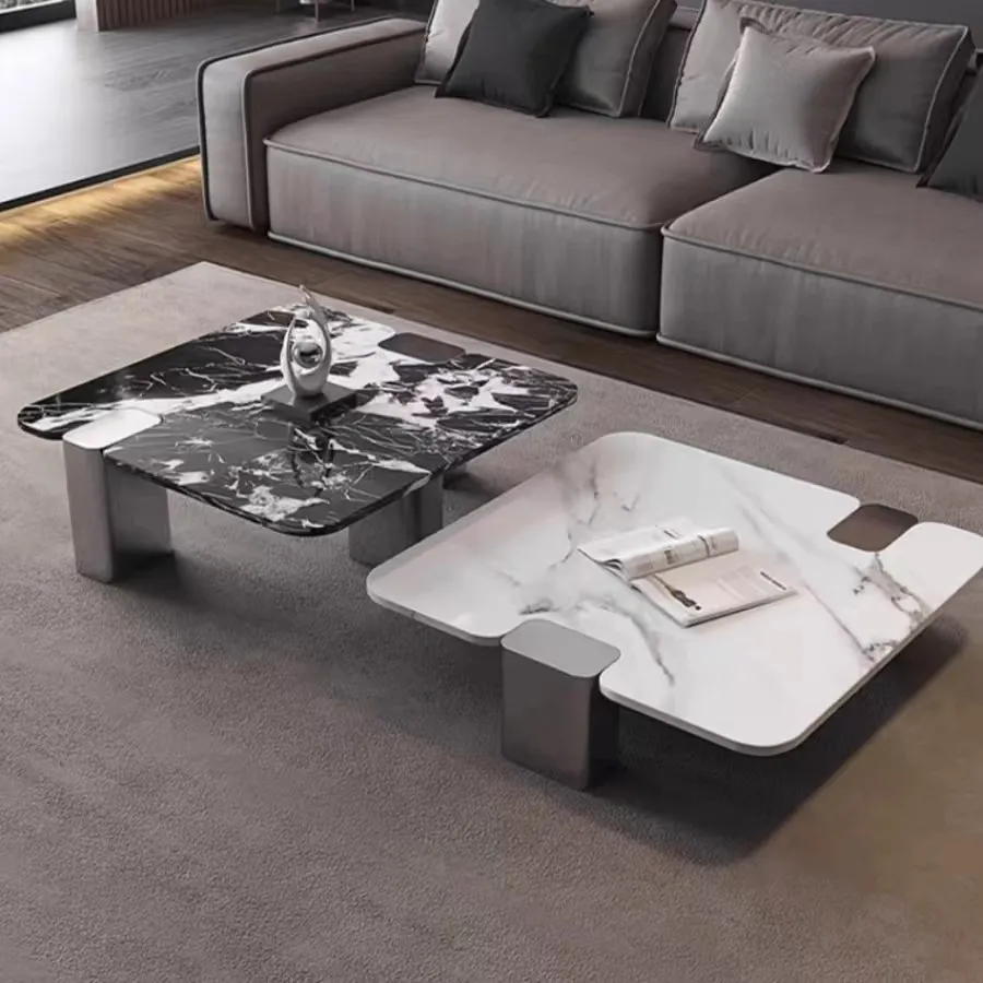 

Italian minimalist marble coffee table square designer high-end home living room height combination