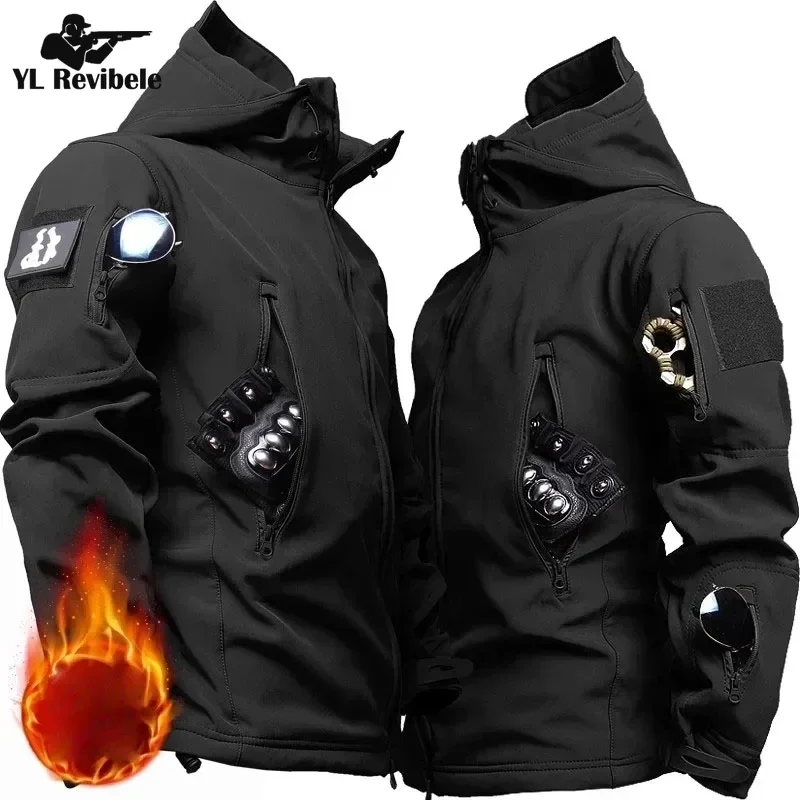 Winter Tactical Jackets Men Military Multi-pocket Shark Skin Soft Shell Hooded Bomber Coats Outdoor Army Waterproof Cargo Jacket