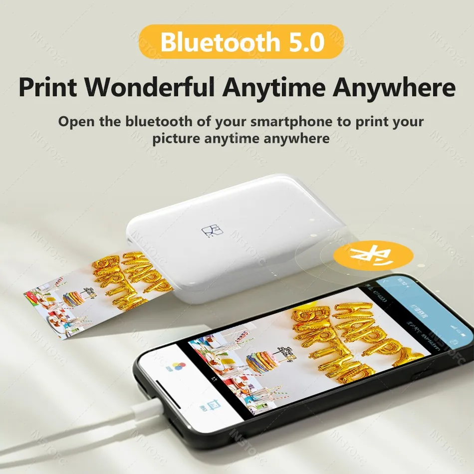 HPRT MT53 Photo Printer Portable Mini Mobile Bluetooth Pocket Printer with Zink Technology 2x3 Inch Color Photo Paper Sticky