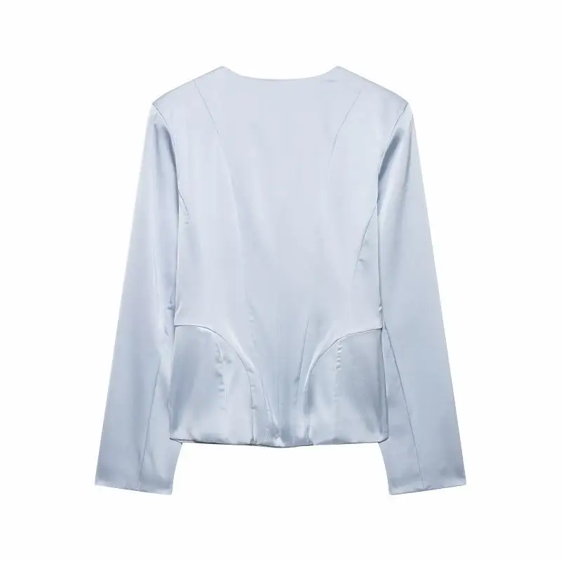Maxdutti Southern French Elegant And Fashionable Satin Square Neck Breasted Suit Jacket Top Shorts Casual Pants Set Suit Woman