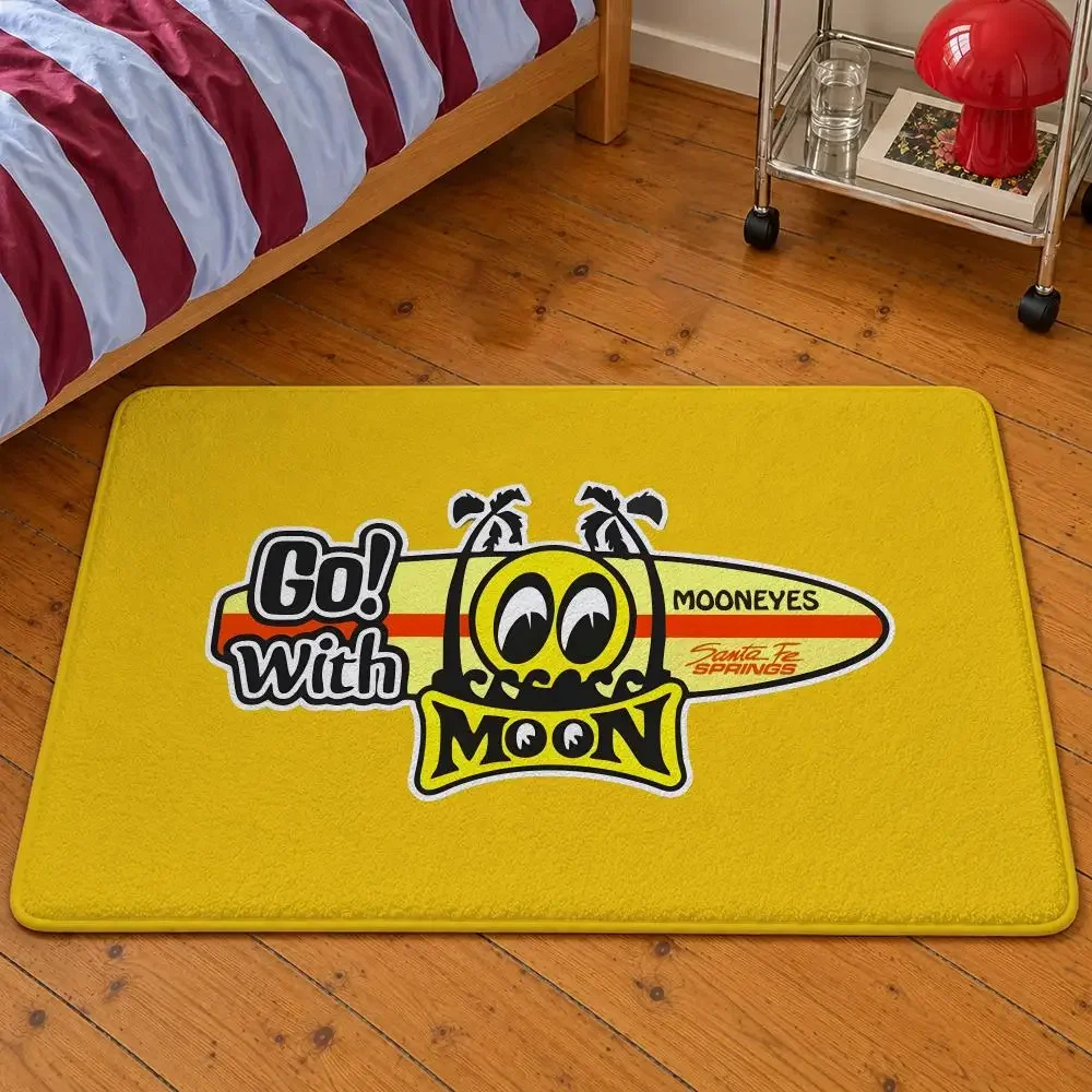 Brand Mooneyes Hot Rod Yellow Eyes Logo Floor Mat Soft Flannel Entrance Doormat Non-Slip Washable Rug For Bedroom Home Decor