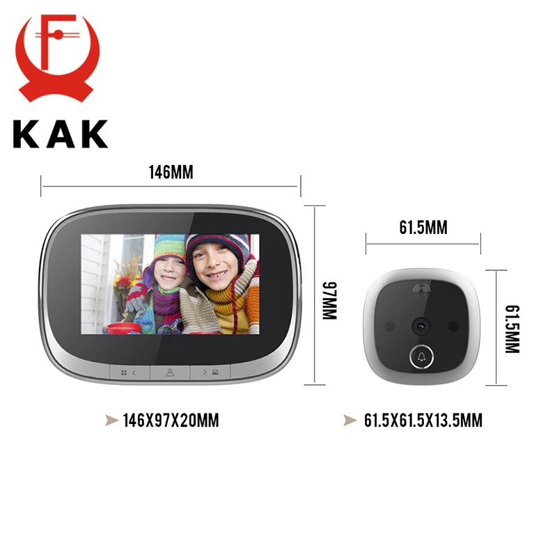 KAK 4.3 Inch LCD Screen Digital Door Viewer IR Night Vision Doorbell Camera Peephole Photo Video Record Motion Detection