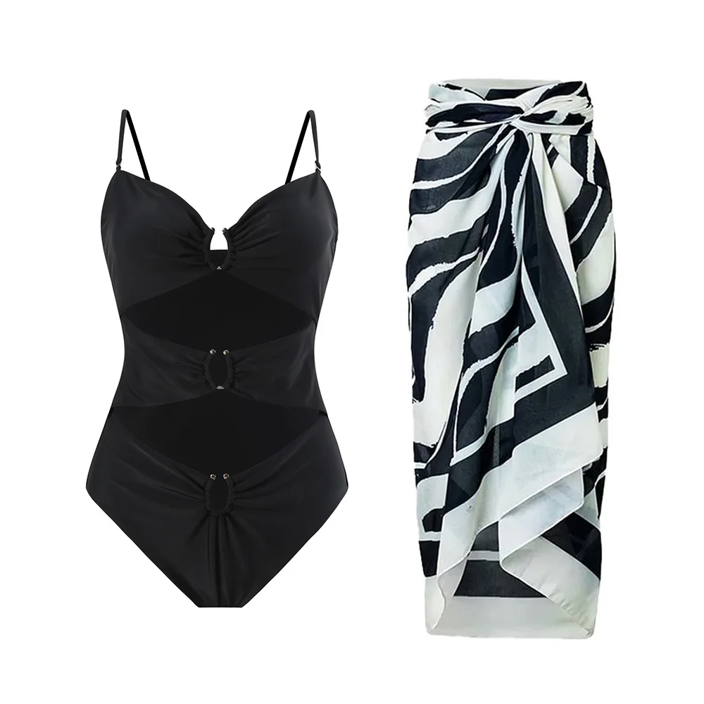

2025 Sexy One Piece Swimsuit Women Hollow Out Bathing Suit with Long Skirt Femme Beach Monokini Female Brazilian Swimming Suits