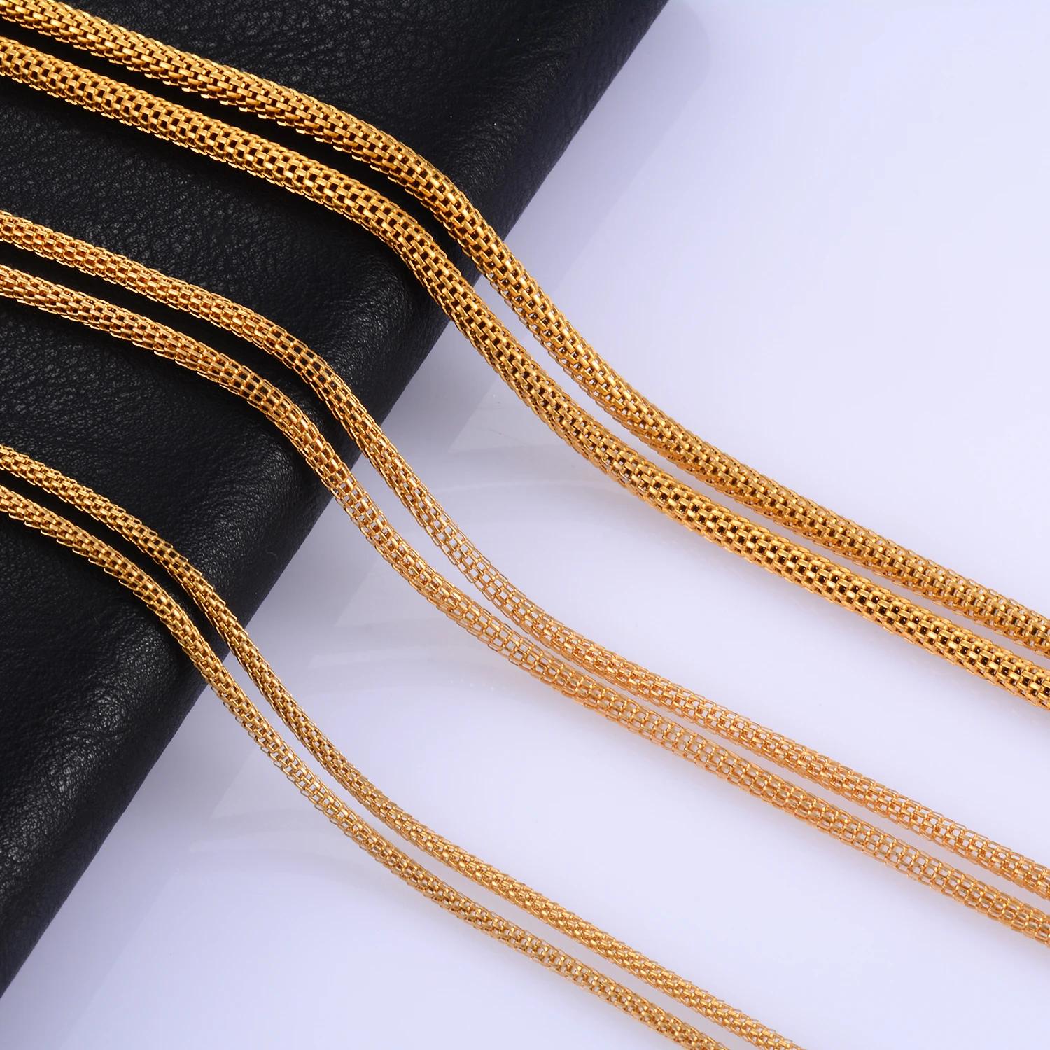 Width 2MM 2.4MM 3.2MM Stainless Steel Net Round Hollow Out Basic Chain Necklace Gold Color For Women Men Fashion Jewelry Gift