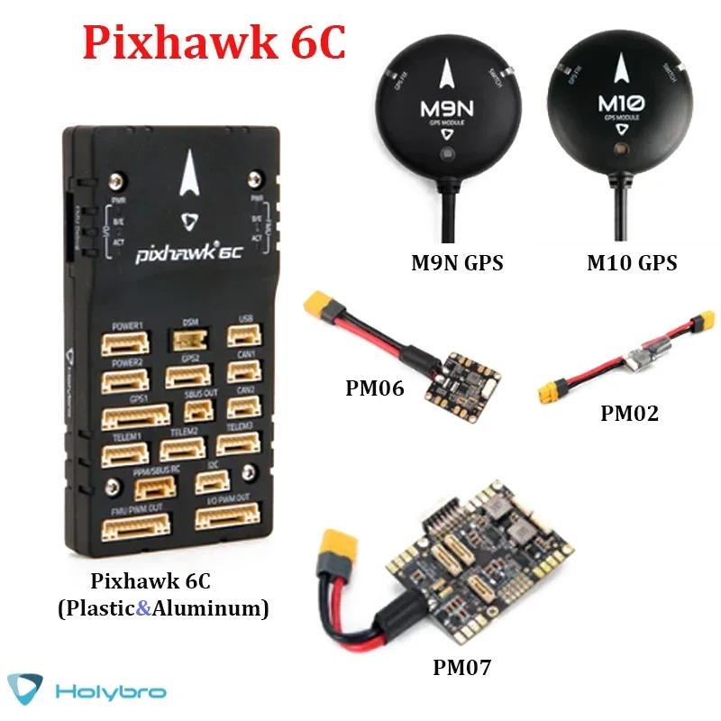 

Контроллер полета Holybro Pixhawk 6C, автопилот FMUv6C STM32H743, модуль питания PM02 или PM07, M9N или M10, GPS