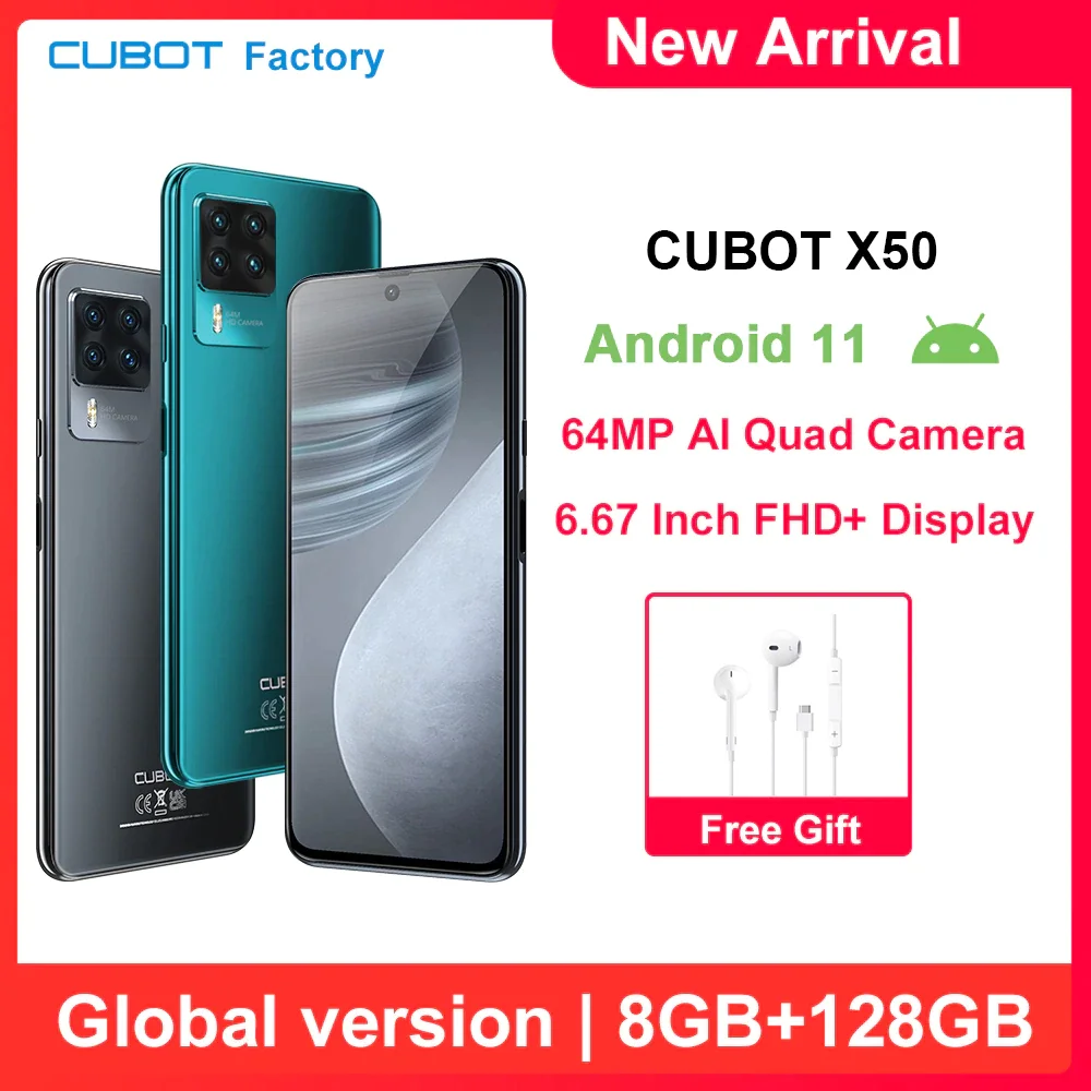 

Cubot X50 Smartphone 64MP Quad Camera 8GB+128GB 6.67" FHD+ Large Display NFC Global Version Android 11 Cellphone Telephone