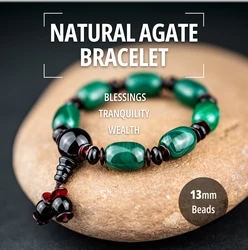 13mm Natural Green Agate Gemstone Beaded Bracelet Healing Stone Bracelet for Man Women Jewelry Gift for Best Friends