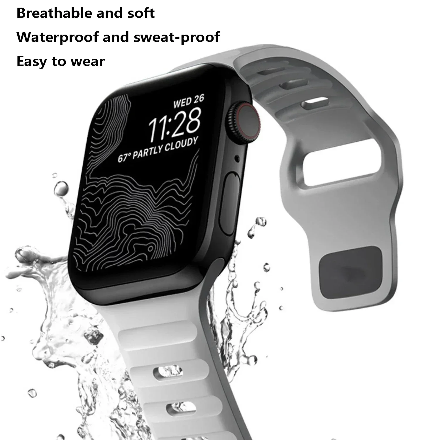 Sport Strap for Apple Watch Ultra 2 Band 49mm 45mm 41mm 44mm 40mm Silicone Bracelet Wristaband for iWatch Series 9 8 7 6 5 4 SE