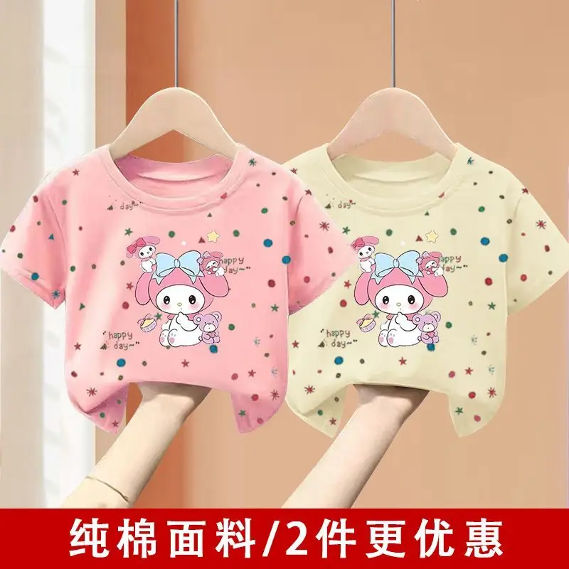 

Комплект из 2-х футболок Kulomie для девочек, тонкие летние хлопковые топы с коротким рукавом в стиле принцессы, с цветочным принтом, для детей среднего возраста