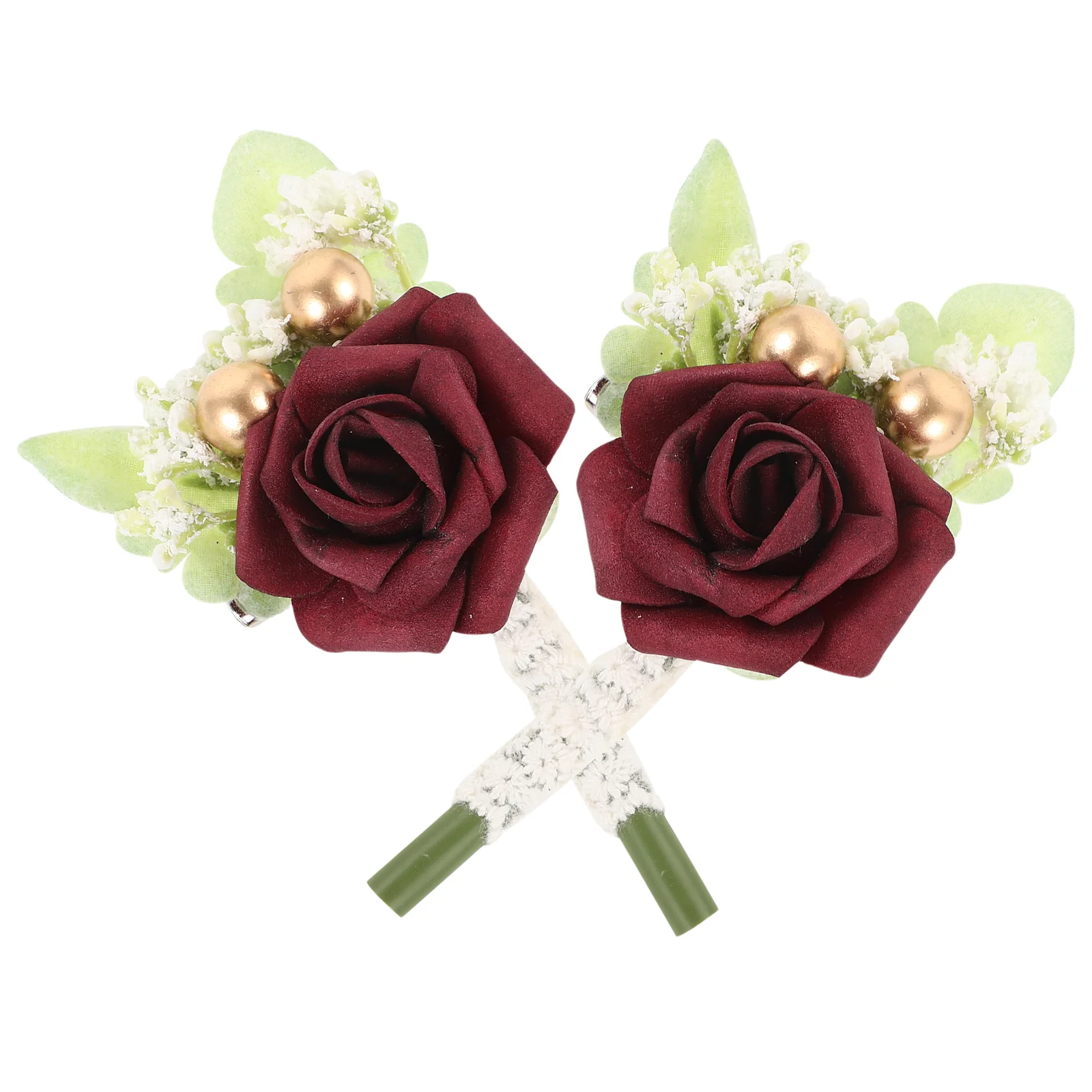

2 Pcs Artificial Flowers Wedding Corsage Groom Suit Decoration Red Simulation Flower Bridal Party Elegant Boutonniere