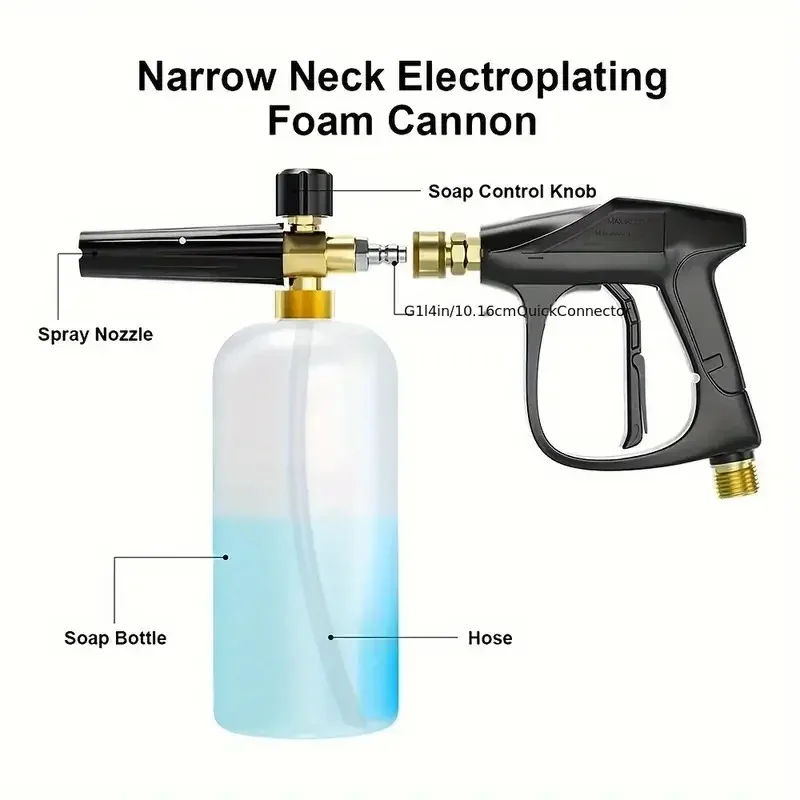 High Pressure Washer Gun with PA Foam Pot, Universal Spray Nozzle Car Wash Set, 1/4
