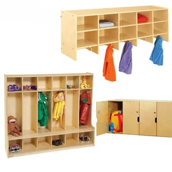 Montessori Kindergarten Kids Wooden Coat Bag Lockers With Hooks  Preschool Daycare Furniture Cubbies Kid Early Centers Suppliers