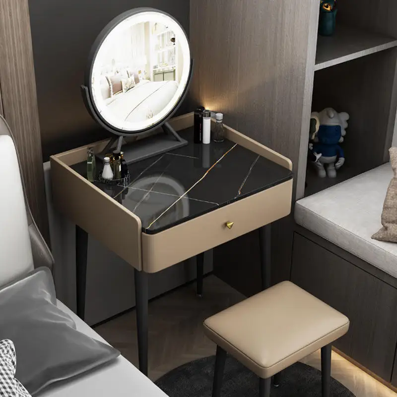 Wholesale Modern  Small LED Makeup Vanity Table with Mirror and Stool - Premium Bedroom Dressing Table for Retailers